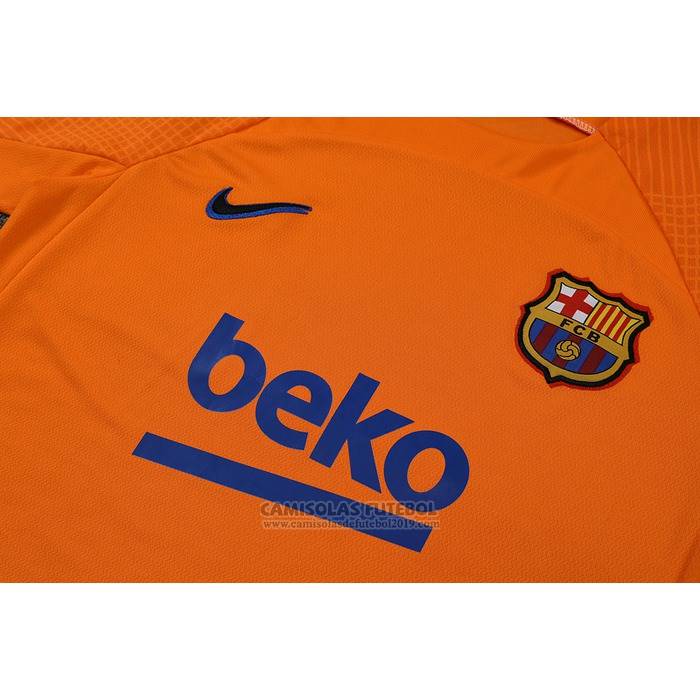 Fato de Treino Barcelona Manga Curta 2022-2023 Laranja - Calcas Curta
